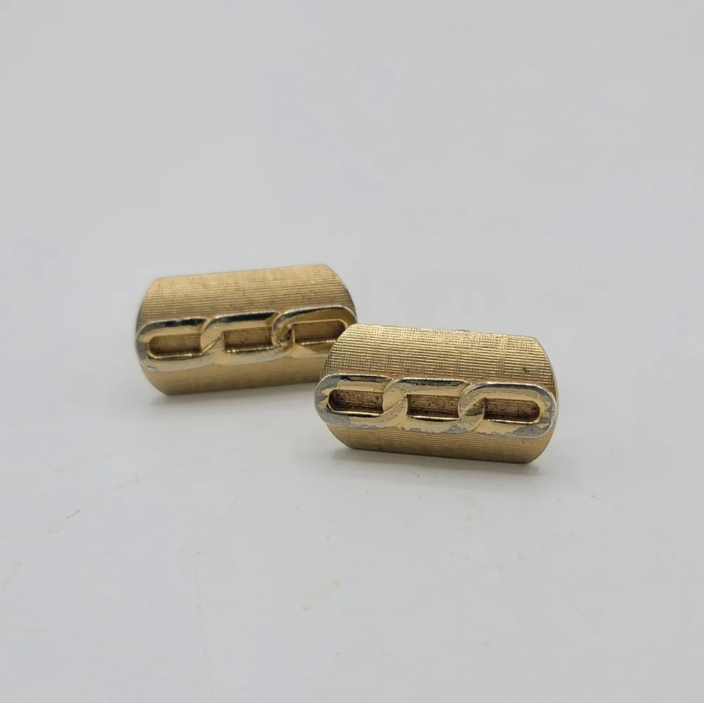 Swank Cufflinks Gold Tone with Silver Chain Link Accent Mid-Century Vintage